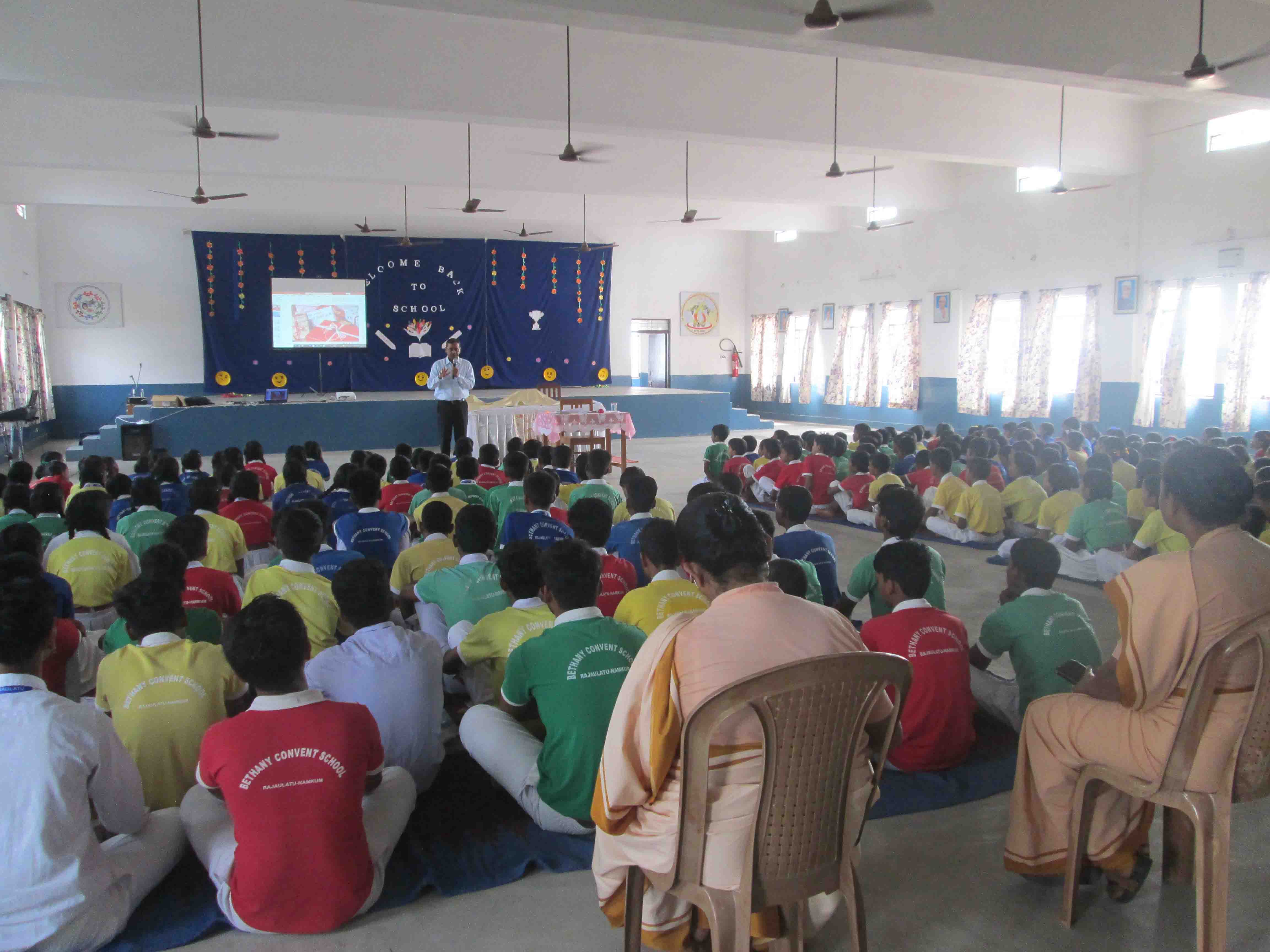 inside a town between two big buildings